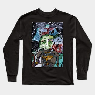 RobotMask NFT with AbstractEye Color and GlassSkin Color - Mystery Night Background Long Sleeve T-Shirt